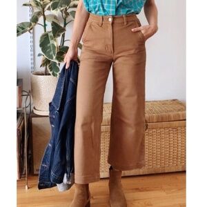 Everlane High Rise Wide Leg Crop Pant Stretch Cotton Acorn Size 2